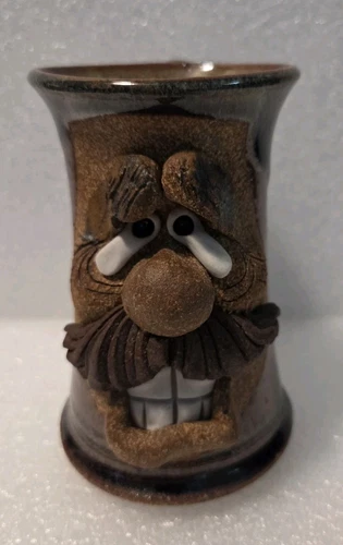 VTG Ugly Funny 3D Face Mug MMS Mahon Stoneware Pottery Mustache Man Big Teeth
