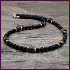 Classic Chakra Necklace Men Natural Lava Stone Collar Tribal Spiritual Colliers