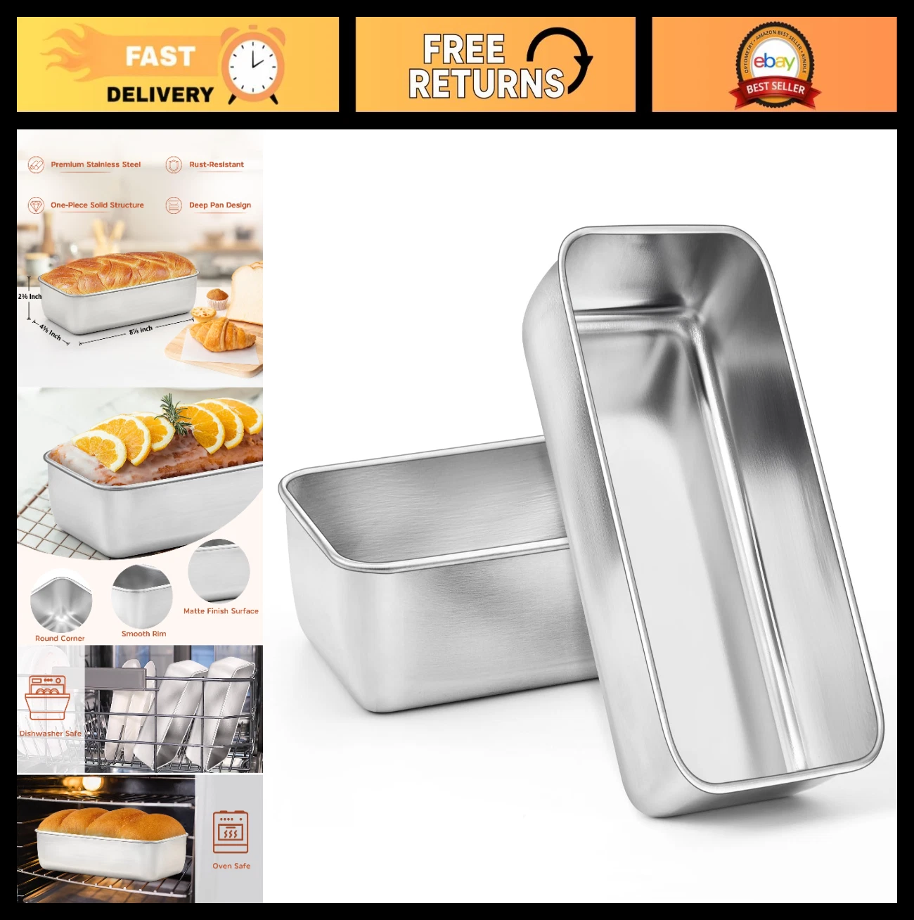 2 Pack Stainless Steel Bread Loaf Pans 9x5 Inch Deep Baking Meatloaf Pans
Opens in a new window or t
