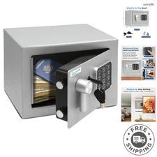 9.1'' x 6.7'' Portable Electronic Safe with Touchpad & Key Access - Silver Alloy