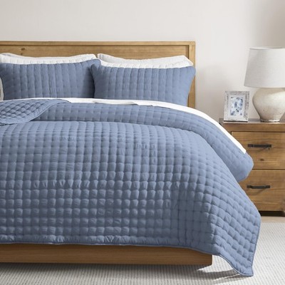 Dusty Blue Cloud Quilt Set Queen Size, Lightweight Soft Cross Stitch Bedsprea...