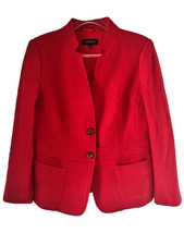Talbots 8 Red Wool Blend Blazer Women  s Collarless Two Button Jacket Welt Pocket