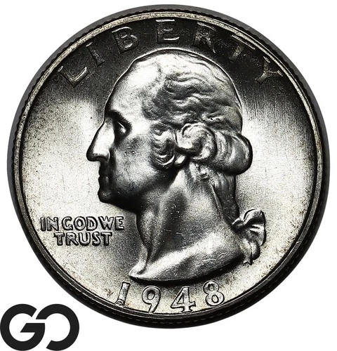 1948-S Washington Quarter, Nice Toner, Solid Gem BU++