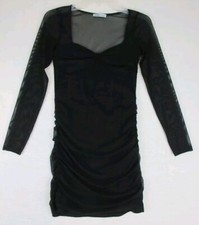 Hollister Dress Small Black Sheer Ruched Chiffon Sweetheart Mini 90s 