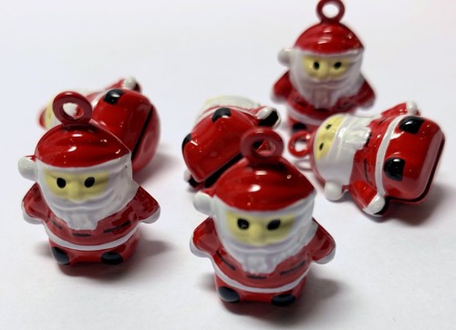 Campana, 6 dijes de campana de Navidad de latón y esmalte de Papá Noel 20x17x13 mm - Imagen 2 de 3