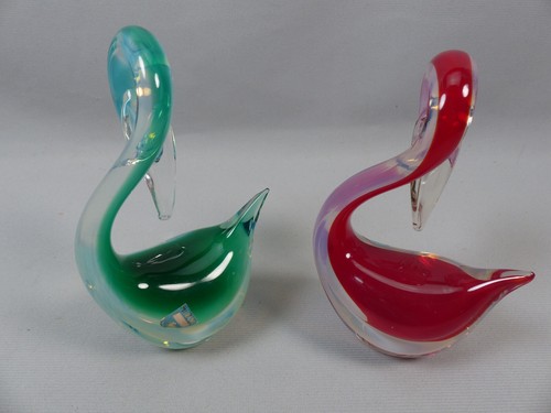 Vintage MCM Antonio da Ros für Cenedese Murano Sommerso Opal Kunstglas Schwäne - Bild 2 von 11