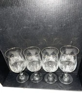 4 Arby's Christmas Winter Frosted STEM TULIP Goblets Libbey GOOD GOLD on SA