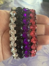 Fancy Clear Black Purple Pink Rhinestones Stretchy Elastic Bracelets Set 4 New