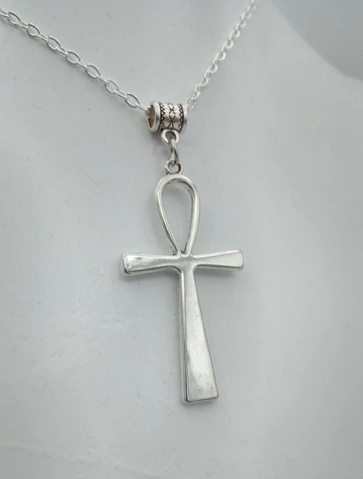 Collar Ankh Grande Llave de la Vida CRUZ Colgante Big Goth Rock Vintage Tono Plata Foto 4 de 4
