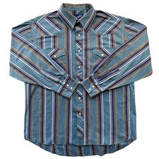 Wrangler Mens X Long Tails 17-35 Western Cowboy Shirt Blue Pearl Snap Pocket