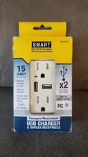 USB Charger & Duplex Wall Outlet Receptacle 15 Amp Tamper Resistant Light Almond