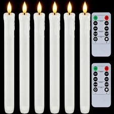 Homemory Real Wax LED Flameless Taper Candles with Timer, 9.6 Inches White Drip