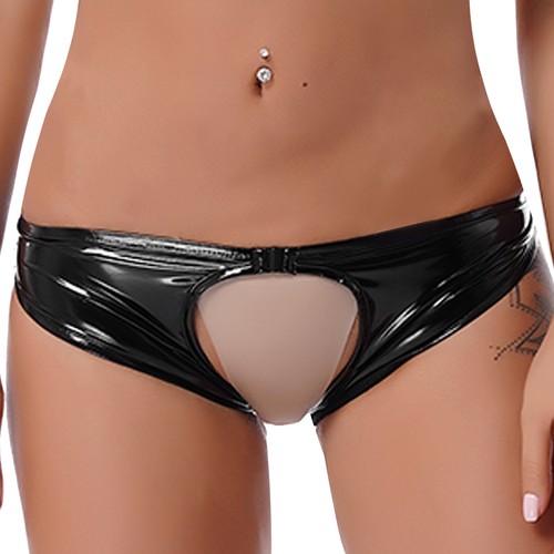 iEFiEL Damen Sexy Thongs Offener Schritt Wetlook Kunstleder Slip Unterwäsche - Bild 5 von 23