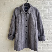 Lands End Pea Coat 3xl Wool Grey Black Collared Sherlock Pleated Single Breast