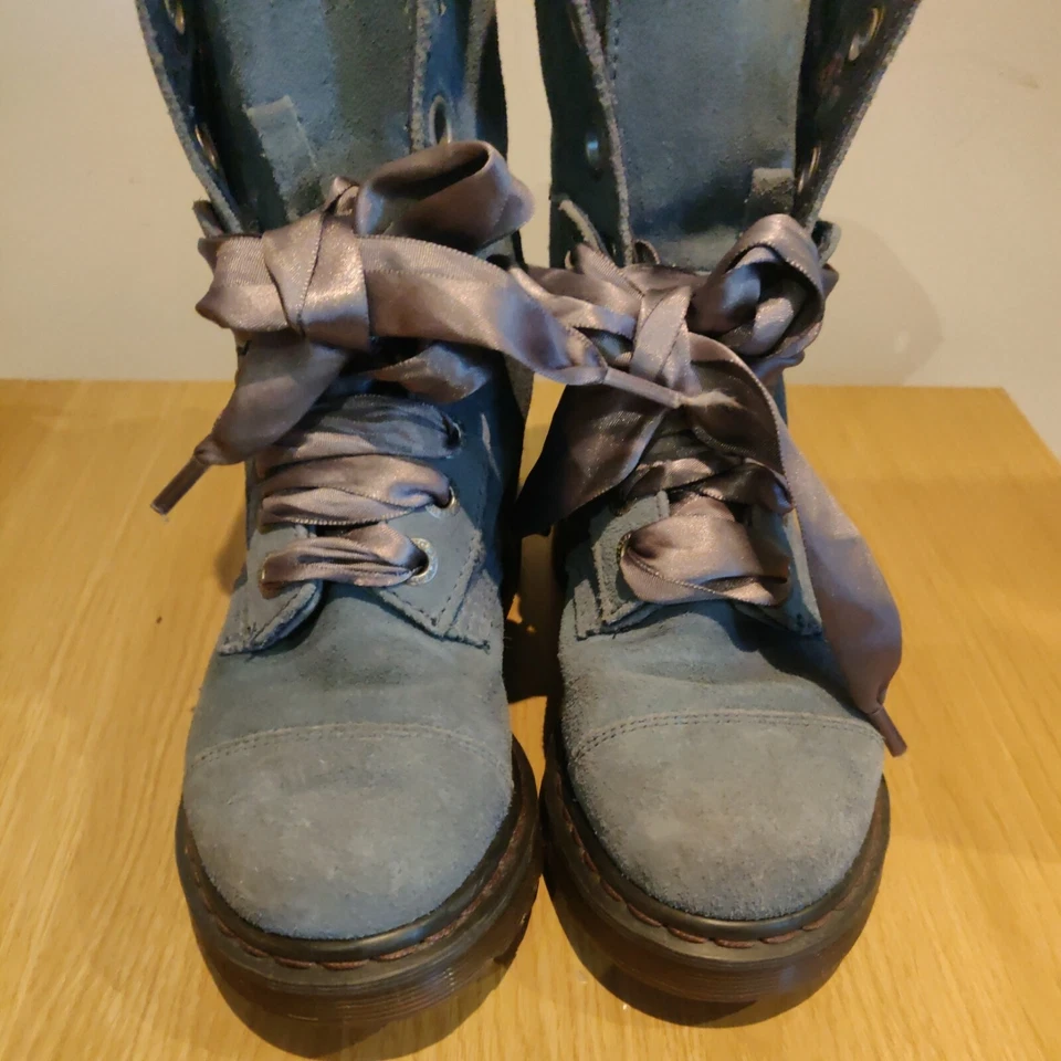 Dr Martens Aimilie Sea Blue Suede 9 Holes Mid Calf Boots Floral Lining Uk 3 - Image 4 of 4