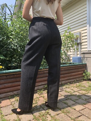 VINTAGE The Villager Women Charcoal Gray 100% Virgin Wool Pleated