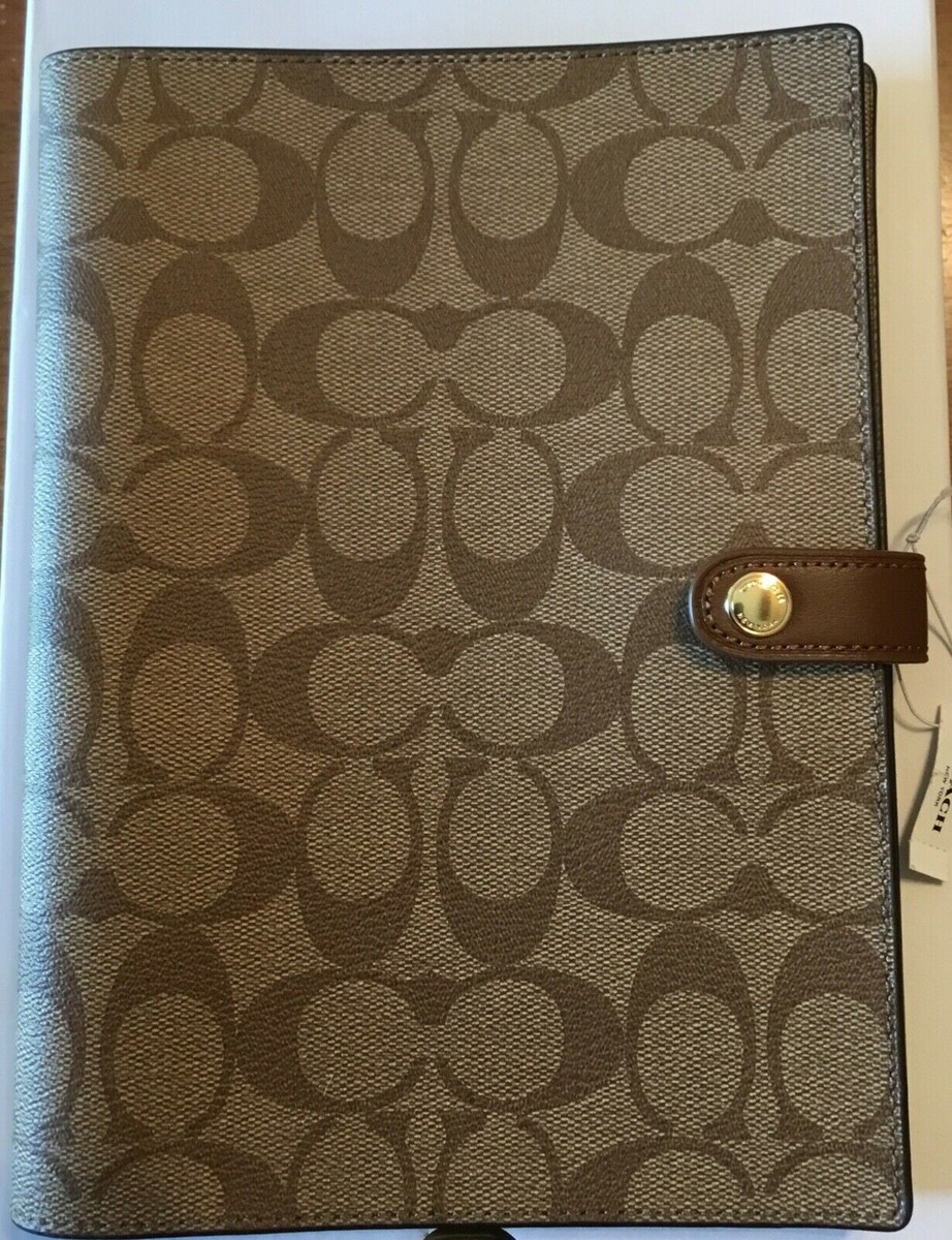 Coach Notebook in Signature Canvas w/ Smooth Leather Details Khaki