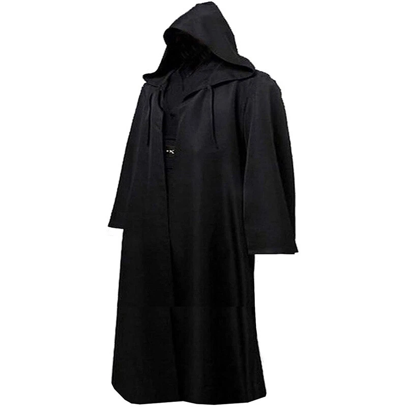 Mens Hooded Halloween Cloak Wizard Vampire Witch Robe Gothic Medieval Halloween - Image 4 of 4