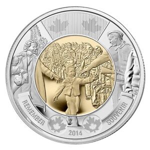 BU Brilliant Uncirculated UNC Canada 2014 Toonie $2 dollar coin from mint roll