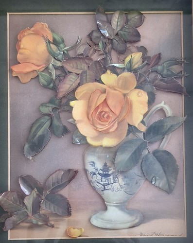 Albert Williams Decoupage Yellow Rose Gold Framed Wall Picture - Picture 2 of 3