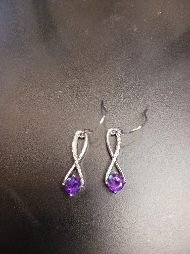 1" Vtg Authentic Amethyst Diamond 925 Sterling Silver Dangle Earrings. (25) - Image 2 of 4