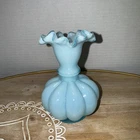 Fenton baby Blue mid century Melon Vase scalloped ruffled top 4.5 inch vintage