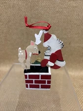 Vintage Emgee Schmid Wooden Christmas Ornament 1983 Santa Reindeer on Chimney