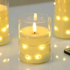 Flickering Flameless Candles with Remote, Battery Operated Candles with Embed...