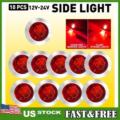 10x 3/4'' Strobe+Steady Marker Lights Dual Function Red LED 12V 24V Warning
