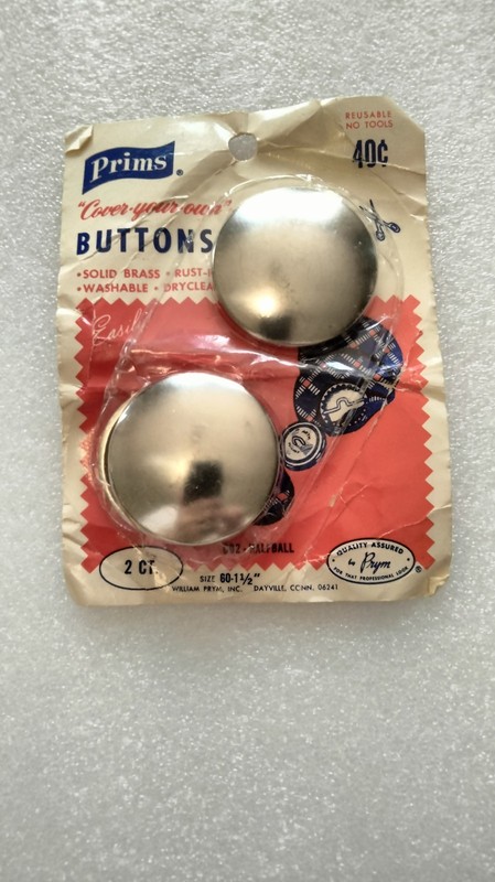 Vintage Prym Cover Your Own Buttons Size 60 1½" Solid Brass 2 Ct NOS Sewing