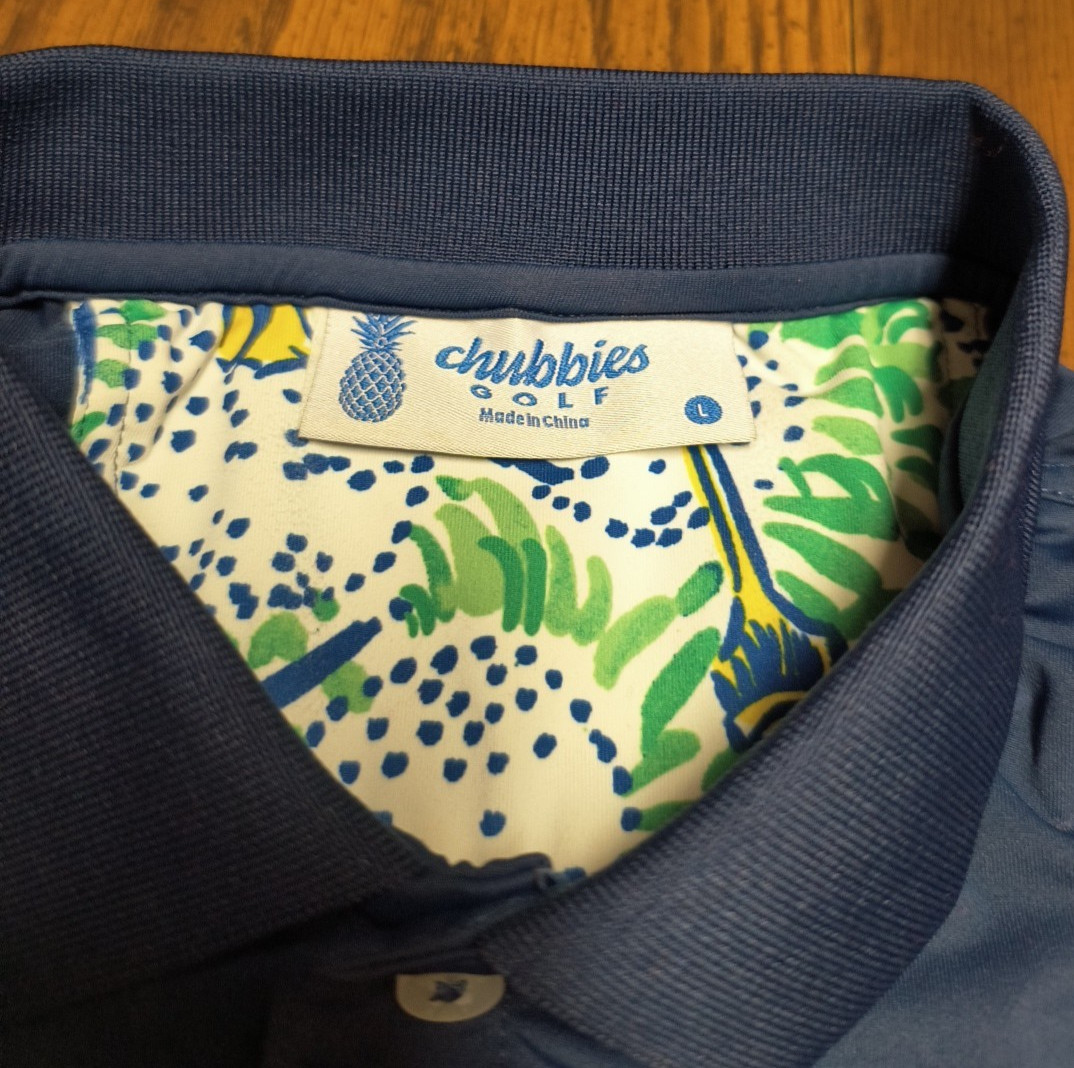 Chubbies Men's Short Sleeve Performance Flag Polo Shirt Navy Blue Size Large