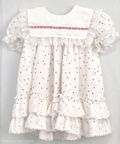 Vintage Jo Lene Baby Girl Toddler White Red Hearts Dress 1990s Sz 4T PreOwned