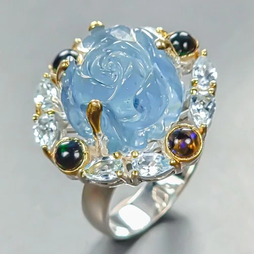 Handmade 11 ct+ Natural Aquamarine Ring 925 Sterling Silver Size 7.5 /R447383