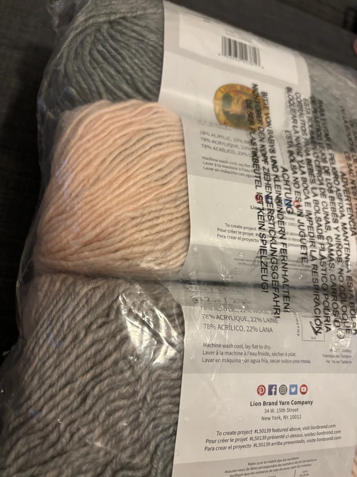 Lion Brand Scarfie Yarn Color Pink/Silver: Lot of 3: Wool Blend 312yds - #5 - Image 2 of 4