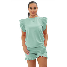 Tracksuit Mint S/M Ladies Frill Peplum Sleeve Top High Waist Shorts Breathable