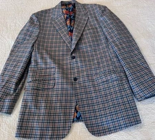 HOLLAND & SHERRY Sports Coat 48 Blue Blazer Jacket Roses Liner Custom Wool