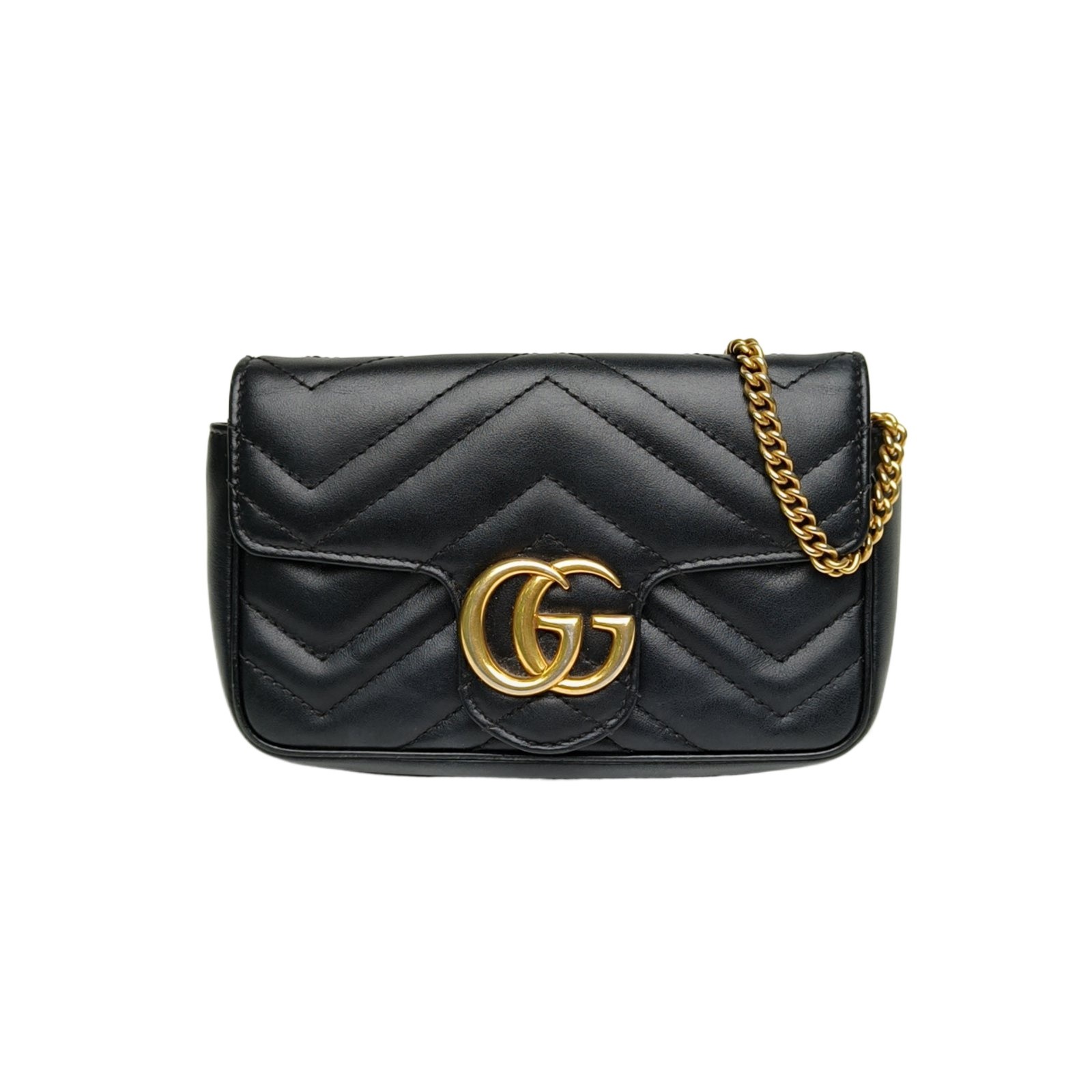 GUCCI GG Marmont Shoulder Bag Mini 16.5cm Black Calfskin Shoulder Bag