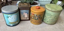 Set Of 4 Vintage Tins Tootsie Roll Cadbury’s Quaker Oats Brite White