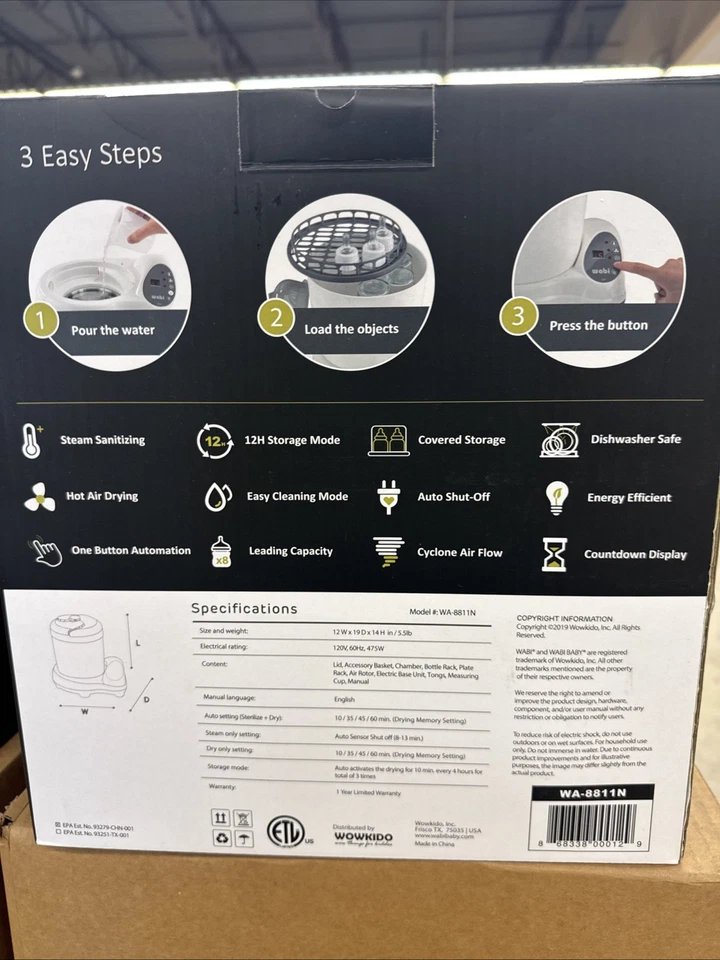 Esterilizador y secador de vapor eléctrico Wabi Baby  Foto 3 de 4