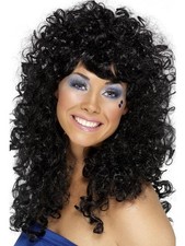 Ladies 1980's Boogie Babe Curly Black Fancy Dress Wig