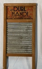 VINTAGE Small Wooden Columbus Dubl Handi Two Sided Galvanized Metal Washboard