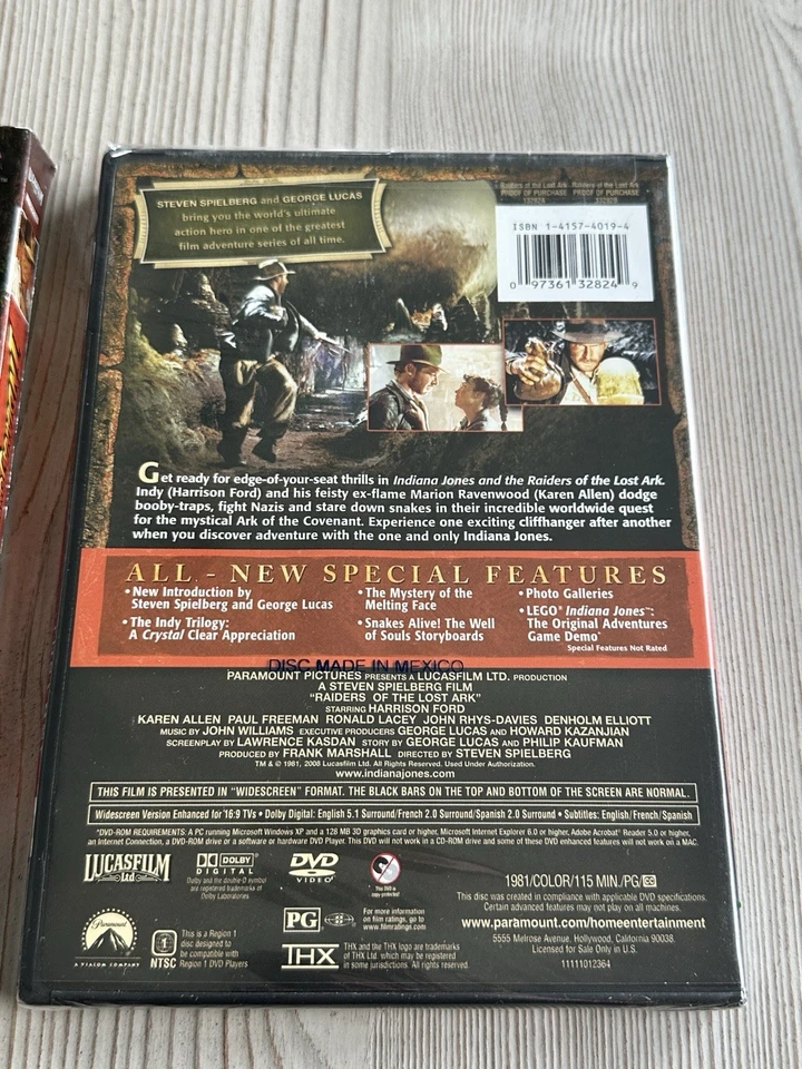 RAIDERS OF THE LOST ARK 1981 DVD BRAND NEW W/ SLIP COVER HARRISON FORD - Image 3 of 4