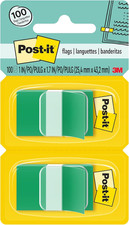 Flags, 50/Dispenser, 2 Dispensers/Pack, 1 in Wide, Green (680-GN2)