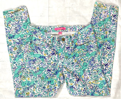 Lilly Pulitzer Women's South Ocean Skinny CROP Pant Monkey Sea Melon Fig Size 4