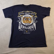 Chickenfoot Down The Drain Band T-Shirt Navy Blue Mens Large 100 Proof Rock Tee