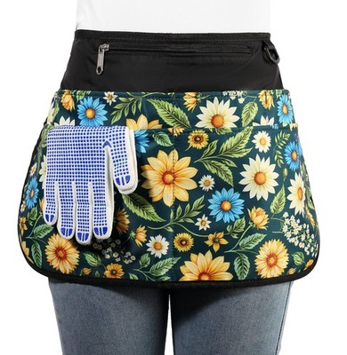 Garden Apron for Women with 6 Pockets - Half Floral Design