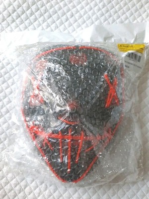 Purge Mask Halloween Party LED Red Light Up Neon Glow In The Dark New
