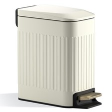 Beige Small Bathroom Trash Can Soft Close Lid 6L 1.6 Gal Garbage Waste Bin