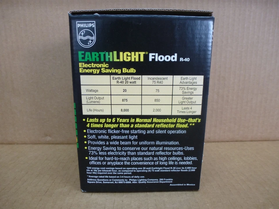 2 PACK PHILIPS EARTH LIGHT 20 WATT R40 FLOOD 2700K CFL ENERGY SAVING LIGHT BULBS - Image 2 of 4