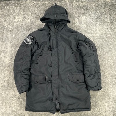 Alpha Industries N 3B Parka Mens Large Black Extreme Cold Military Snorkel Hood